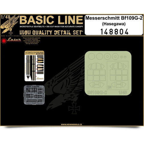 HGW Models 148804 1/48 Messerschmitt Bf 109G-2 BASIC LINE: seatbelts + masks | Hasegawa