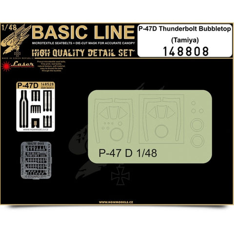 HGW Models 148808 1/48 P-47D Thunderbolt Bubbletop BASIC LINE: seatbelts + masks | Tamiya