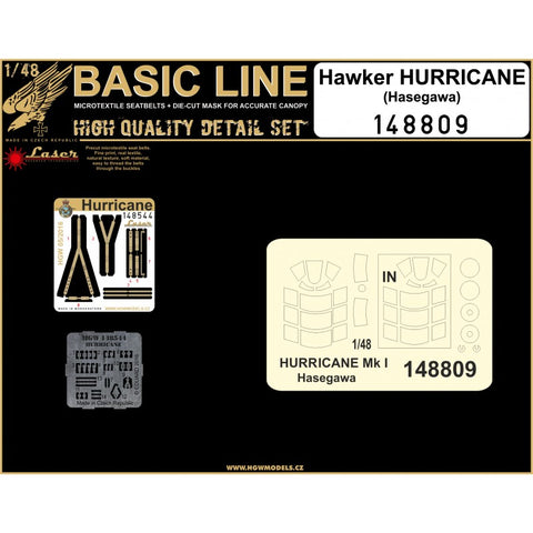 HGW Models 148809 1/48 Hawker Hurricane BASIC LINE: seatbelts + masks | Hasegawa