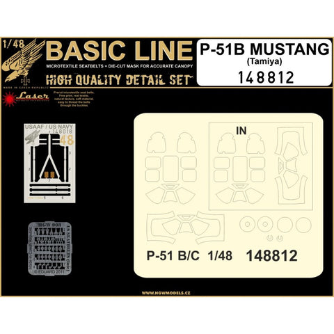 HGW Models 148812 1/48 P-51 MUSTANG BASIC LINE: seatbelts + masks | Tamiya
