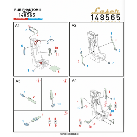 HGW Models 148816 1/48 F-4B PHANTOM II BASIC LINE: seatbelts + masks | Tamiya