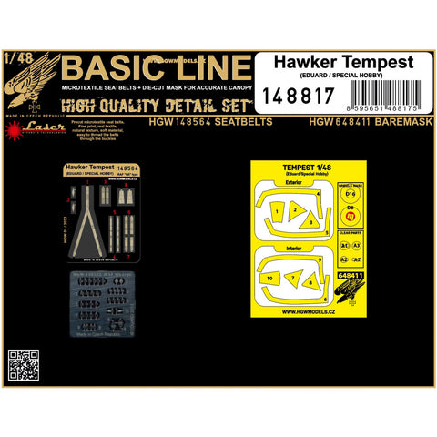 HGW Models 148817 1/48 Hawker Tempest BASIC LINE: seatbelts + masks | Eduard, Special Hobby
