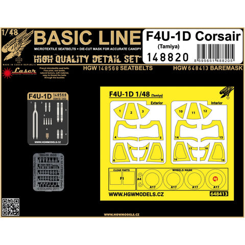 HGW Models 148820 1/48 F4U-1D BASIC LINE: seatbelts + masks | Tamiya
