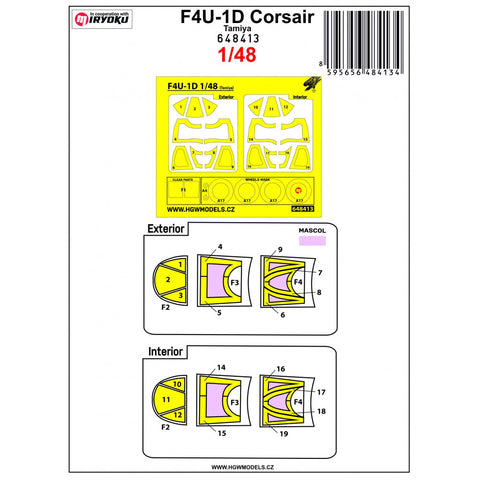 HGW Models 148820 1/48 F4U-1D BASIC LINE: seatbelts + masks | Tamiya
