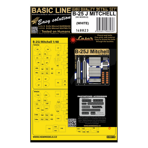 HGW Models 148823 1/48 B-25J MITCHELL (WHITE) BASIC LINE: seatbelts + masks | HK Models