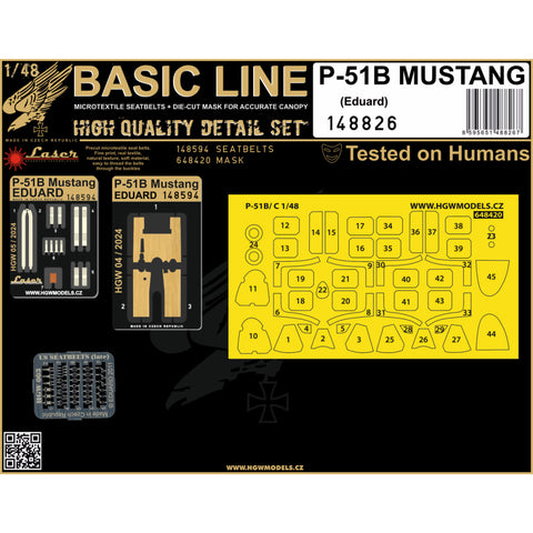 HGW Models 148826 1/48 P-51B Mustang BASIC LINE: seatbelts + masks | Eduard