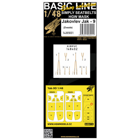 HGW Models 148901 1/48 Jakovlev Jak-9 BASIC LINE: SIMPLY BELTS + MASKS | Zvezda