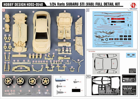 Hobby Design HD03-0540 1/24 Varis Subaru STI (VAB) Full Detail Kit (Resin + Photo-etched parts + Decals + Metal wheels + Metal parts)