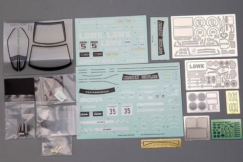Hobby Design HD03-0589 1/24 LB-Silhouette Works GT 35GT-RR (Skyline) Transkit (Resin + Photo-etched parts + Decals + Metal wheels + Metal parts + Metal logo)