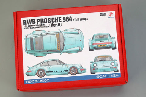 Hobby Design HD03-0600 1/24 RWB Porsche 964 (Tail Wing) (Ver.A) Full Detail Kit (Resin + Photo-etched parts + Decals + Metal wheels + Metal parts + Metal logo)