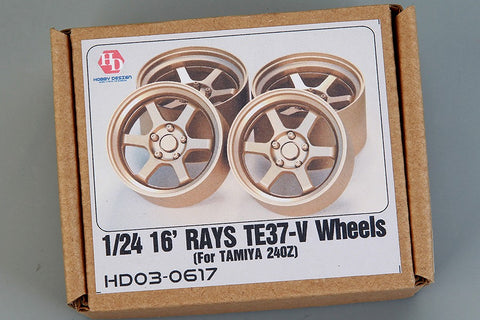 Hobby Design HD03-0617 1/24 16-inch RAYS TE37-V Wheels (for Tamiya) 240Z (Resin + Metal Wheels + Decals)