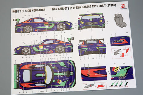 Hobby Design HD04-0156 1/24 AMG GT3 EVA Racing 2016 Decals (for Tamiya 24345)