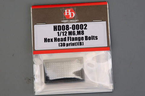 Hobby Design HD08-0002 1/12 M6, M8 Hex Head Flange Bolt (3D Printed) (B)