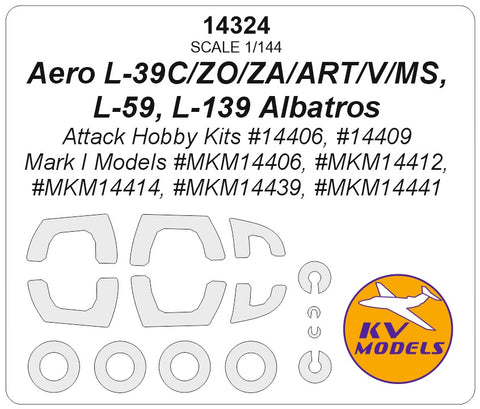 KV Models 14324 1/144 Aero L-39C/ZO/ZA/ART/V/MS, L-59, L-139 Albatros (Attack Hobby Kits #14406, #14409 / Mark I Models #MKM14406, #MKM14412, #MKM14414, #MKM14439, #MKM14441) + wheels masks (For Attack Hobby Kits / Mark I Models)