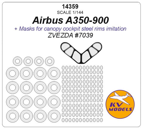 KV Models 14359 1/144 Airbus A350-900 (ZVEZDA #7039) + wheels masks (For ZVEZDA)