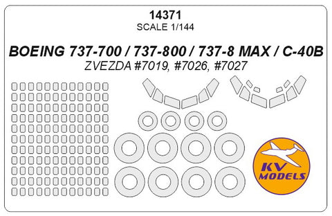 KV Models 14371 1/144 Boeing 737-700 / C-40B / 737-800 / 737-8 MAX (ZVEZDA #7019, #7026) + wheels masks (For ZVEZDA)