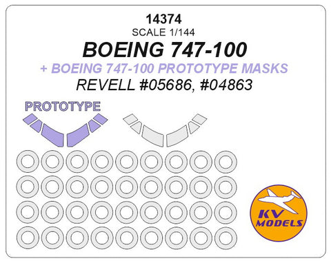 KV Models 14374 1/144 Boeing 747-100 + Boeing 747-100 prototype mask (REVELL #05686, #04863) + wheels masks (For Revell)