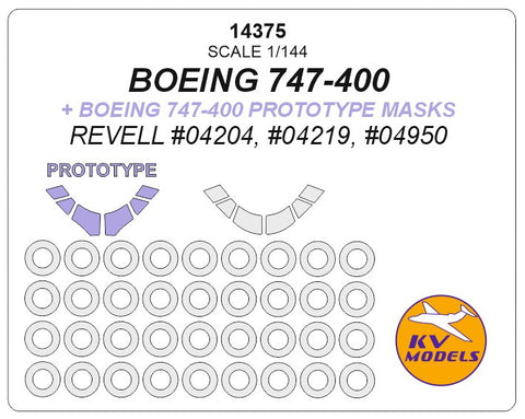 KV Models 14375 1/144 Boeing 747-400 + Boeing 747-400 prototype mask (REVELL #04204, #04219, #04950) + wheels masks (For Revell)