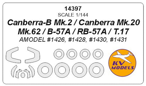 KV Models 14397 1/144 Canberra-B Mk.2 / Canberra Mk.20 / Mk.62 / B-57A / RB-57A / T.17 (AMODEL #1426, #1428, #1430, #1431) + wheels masks (For AMODEL)