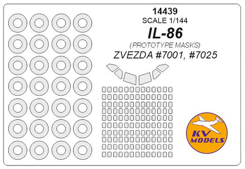 KV Models 14439 1/144 Ilyushin IL-86 (prototype masks) - (ZVEZDA #7001, #7025) + wheels masks (For ZVEZDA)