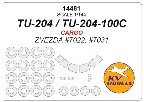 KV Models 14481 1/144 Tupolev Tu-204-100C - CARGO (ZVEZDA #7022, #7031) + wheels masks (For ZVEZDA)