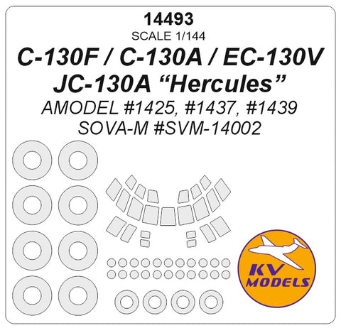 KV Models 14493 1/144 C-130F / C-130A / JC-130A“Hercules” (AMODEL #1425, #1437, #1439) + wheels masks (For AMODEL)