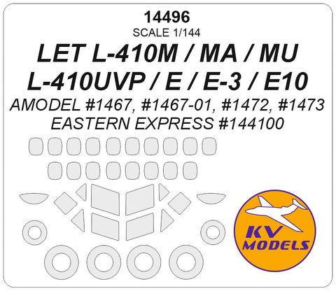 KV Models 14496 1/144 Let L-410M / L-410MU / L-410UVP / L-410UVP-E / L-410UVP-E3 (AMODEL #1467 / #1467-01, #1472, #1473 / EASTERN EXPRESS #14410) with side windows on fuselage and wheels masks (For EASTERN EXPRESS / AMODEL)