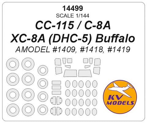 KV Models 14499 1/144 CC-115 / C-8A / XC-8A (DHC-5) Buffalo (AMODEL #1409, #1418, #1419) + masks for wheels (For AMODEL)