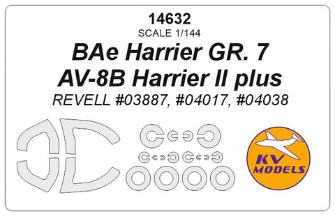 KV Models 14632 1/144 BAe Harrier GR. 7 / AV-8B Harrier II plus (REVELL #03887, #04017, #04038) + wheels masks (For Revell )