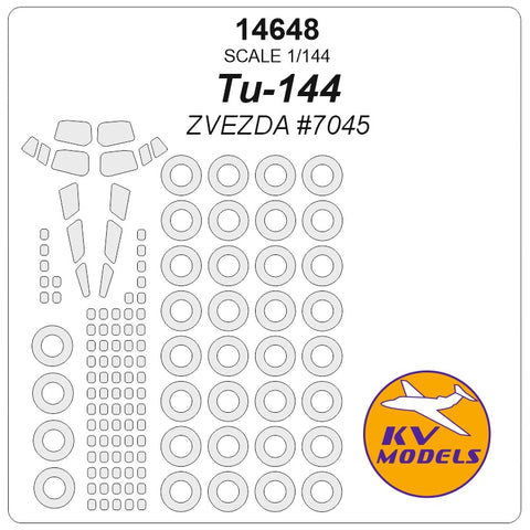 KV Models 14648 1/144 Tupolev Tu-144 (ZVEZDA #7045) + wheels masks (For ZVEZDA)