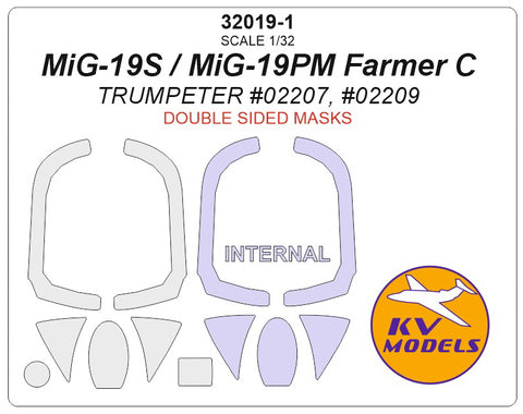 KV Models 32019-1 1/32 MiG-19C/ MiG-19PM Farmer C (TRUMPETER #02207, #02209) - Double sided (For Trumpeter)