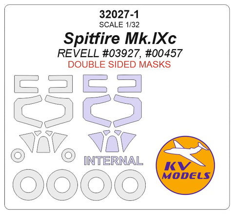 KV Models 32027-1 1/32 Spitfire Mk.IXc (REVELL #03927, #00457) - (Double sided) + wheels masks (For Revell)