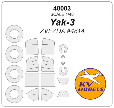 KV Models 48003 1/48 Yak-3 (ZVEZDA #4814) + wheels masks (For ZVEZDA)
