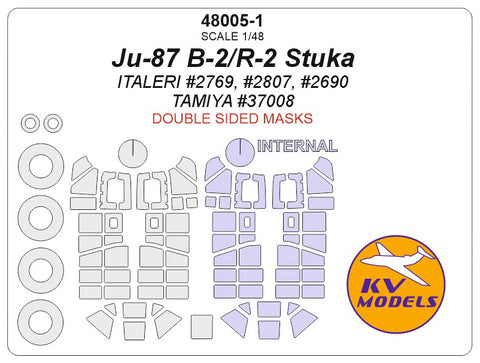 KV Models 48005-1 1/48 Ju-87 B-2/R-2 Stuka (ITALERI #2769, #2807, #2690 / TAMIYA #37008) - Double sided + wheels masks (For ITALERI / TAMIYA)