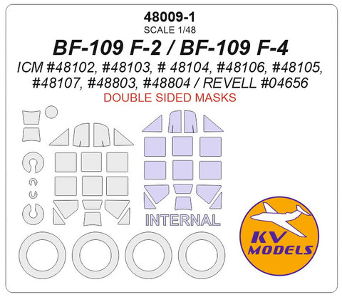 KV Models 48009-1 1/48 Bf-109F-2 / F-4 / R-3 / R-6 (ICM #48102, ICM #48103, ICM # 48104, ICM #48106, ICM #48105, ICM #48107, ICM #48803, ICM #48804, REVELL #04656) - (double sided) + wheels masks (For ICM / REVELL)