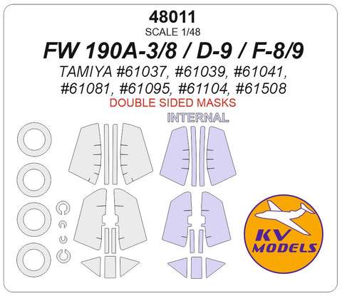 KV Models 48011 1/48 FW 190 A-3/8 / D-9 / F-8/9 (TAMIYA #61037, #61039, #61041, #61081, #61095, #60766, #61095, #61104, #61508) - (Double-sided) + wheels masks (For TAMIYA)