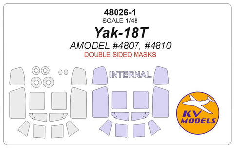 KV Models 48026-1 1/48 Yak-18T (AMODEL #04807, #04810) - (double sided) + wheels masks (For AMODEL)