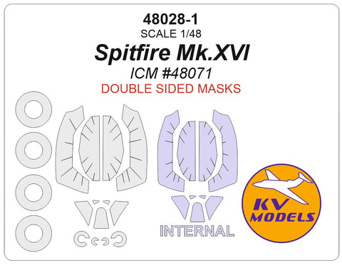KV Models 48028-1 1/48 Spitfire Mk.XVI (ICM #48071) - (double sided) + wheels masks (For ICM)