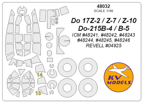 KV Models 48032 1/48 Do 17Z-2 / Z-7 / Z-10 / Do-215B-4 / B-5 (ICM #48241, #48242, #48243, #48244, #48245, #48246 / REVELL #04925) + wheels masks (For ICM / REVELL)