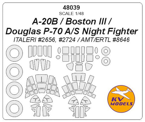 KV Models 48039 1/48 A-20B / Boston III / Douglas P-70 A/S Night Fighter (ITALERI #2656, #2724 / AMT/ERTL #8646) + wheels masks (For ITALERI)