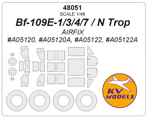 KV Models 48051 1/48 Bf-109E-1 / E-3 / E-4 / E-7 / N Trop (AIRFIX #A05120, A05120A, A05122, A05122A) + wheels masks (For AIRFIX)