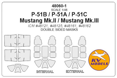 KV Models 48060-1 1/48 P-51B / P-51A / P-51C / Mustang Mk.II / Mustang Mk.III (ICM #48121, #48125, #48161, #48162) - Double sided (For ICM)
