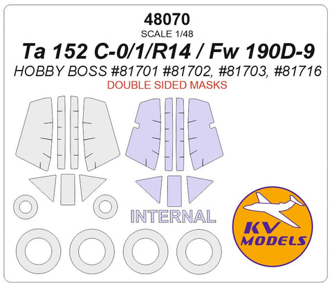 KV Models 48070 1/48 Ta 152 C-0 / Ta 152 C-1 / Ta152 C-1/R14 / Fw 190D-9 (HOBBY BOSS #81701, #81702, #81703, #81716) - (double sided) + wheels masks (For HOBBY BOSS)