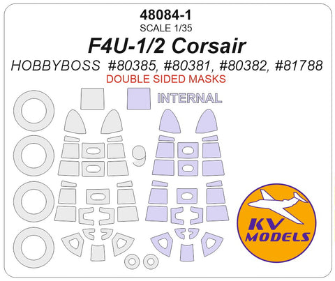 KV Models 48084-1 1/48 F4U-1/2 Corsair (HOBBYBOSS #80385, #80381, #80382, #81788) - Double sided - (Double-sided) + wheels masks (For Hobby Boss)