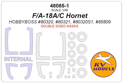 KV Models 48085-1 1/48 F/A-18A/C Hornet (HOBBYBOSS #80320, #80321, #80320S1, #85809) - (Double-sided) + wheels masks (For HOBBYBOSS)