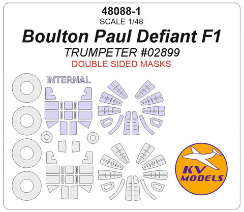 KV Models 48088-1 1/48 Boulton Paul Defiant F1 (TRUMPETER #02899) - Double sided + wheels masks (For TRUMPETER)