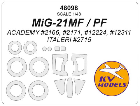 KV Models 48098 1/48 MiG-21MF / PF (ACADEMY #2166, #2171, #12224, #12311 / ITALERI #2715) + masks for wheels (For ACADEMY / ITALERI)