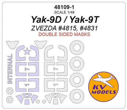 KV Models 48109-1 1/48 Yak-9D (ZVEZDA #4815) - (Double sided) + wheels masks (For ZVEZDA)