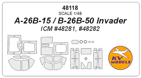 KV Models 48118 1/48 A-26B-15 / B-26K / A-26В / B-26B-50 Invader (ICM #48279, #48281, #48282, #48285) + wheels masks (For ICM)