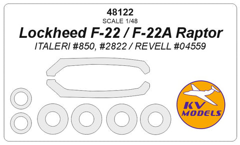 KV Models 48122 1/48 Lockheed F-22 / F-22A Raptor (ITALERI #850, #2822 / REVELL #04559) + wheels masks (For ITALERI / REVELL)